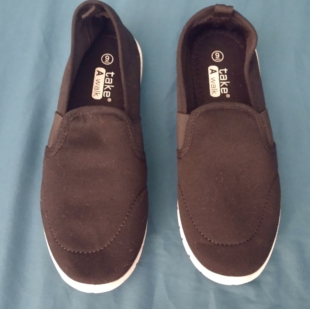 NWOT Take a Walk Women's Black Stretch Slip On Athletic Shoes with White Soles - Picture 7 of 15